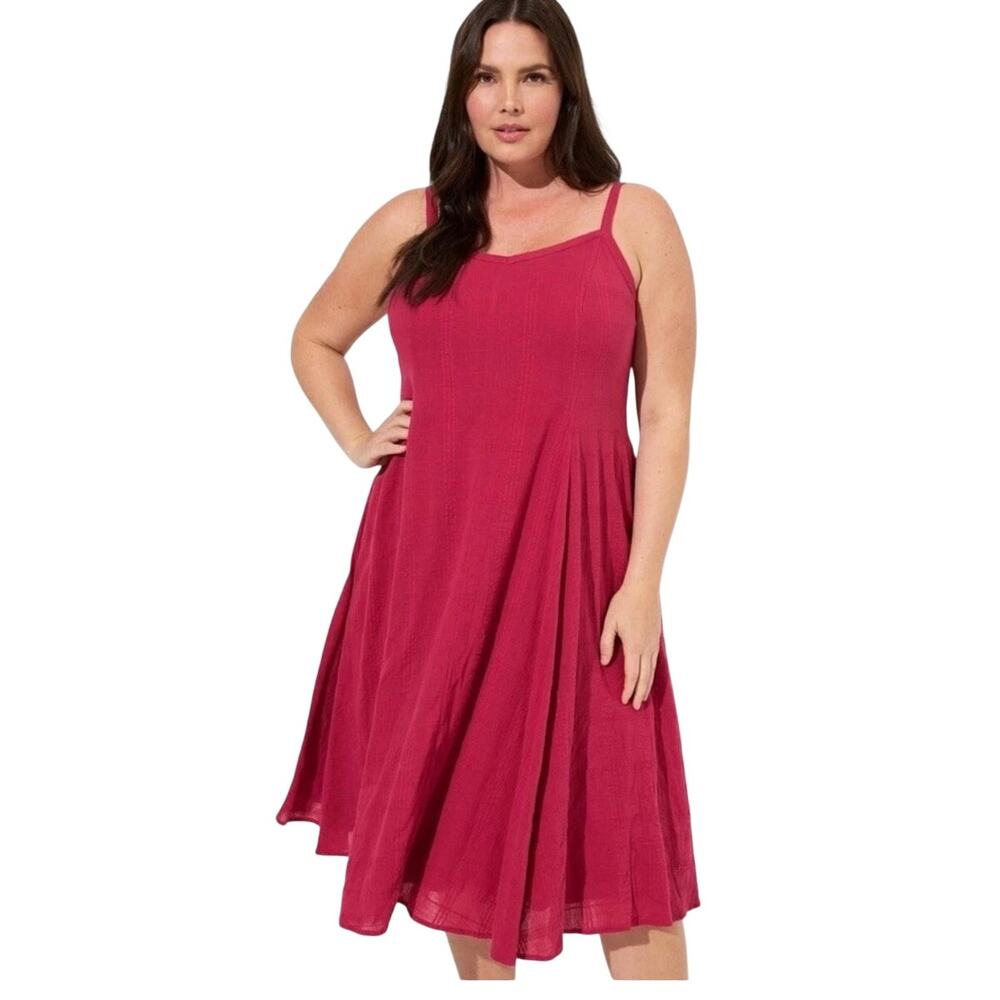 NWT Torrid Textured Cotton Trapeze Sleeveless Midi Dress In Red‎ Bud Sz 2X/18-20